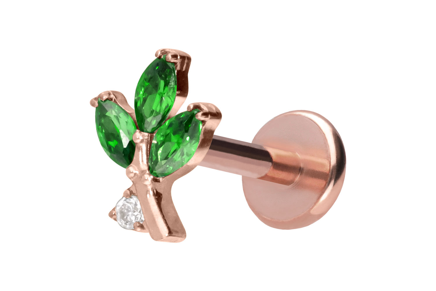 Titan Labret Piercing mit Push Fit KRISTALLZWEIG
